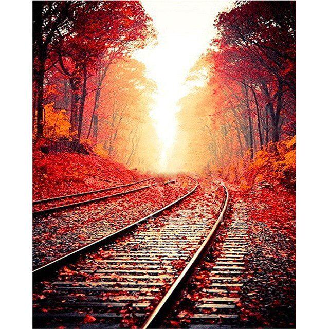 DIY 5D Diamond Painting Autumn Landscape Tree Diamond Embroidery Cross Stitch Mosaic Full Round