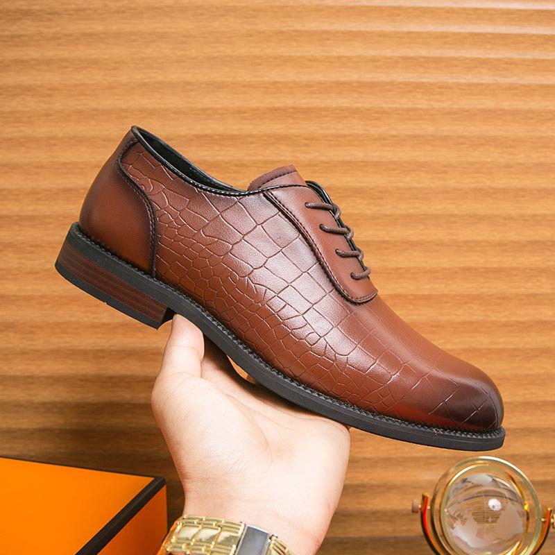 

Leather Shoes Fashion Men s Business Banquet Dress Shoes Trend British Style Retro Lace-Up Leather Shoes 46 коричневый