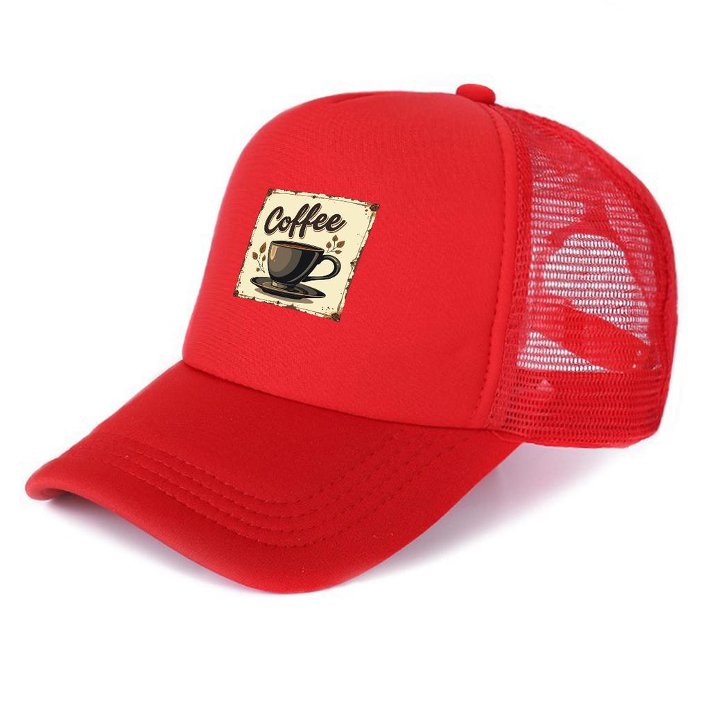 Coffee Cup Printed Sun Hat Adjustable Mesh Cap Casual Leisure Dad Hat Unisex for Camping Fishing Outdoor Accessory One Size Fits