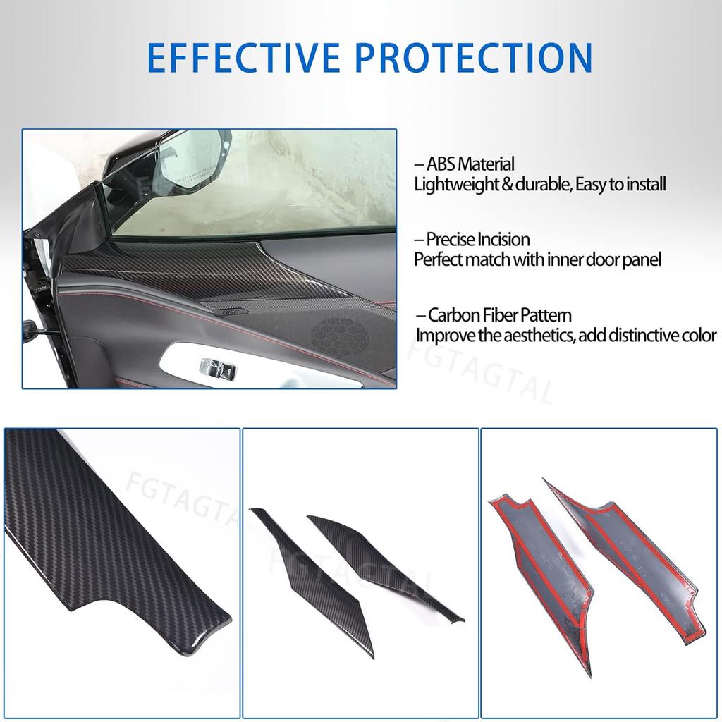 Inner Door A Pillar Lower Panel Trim Cover Compatible with Chevrolet Corvette C8 2020-2026, ABS Inner Door Panel Armrest Cover Trim, Inner Door Panel