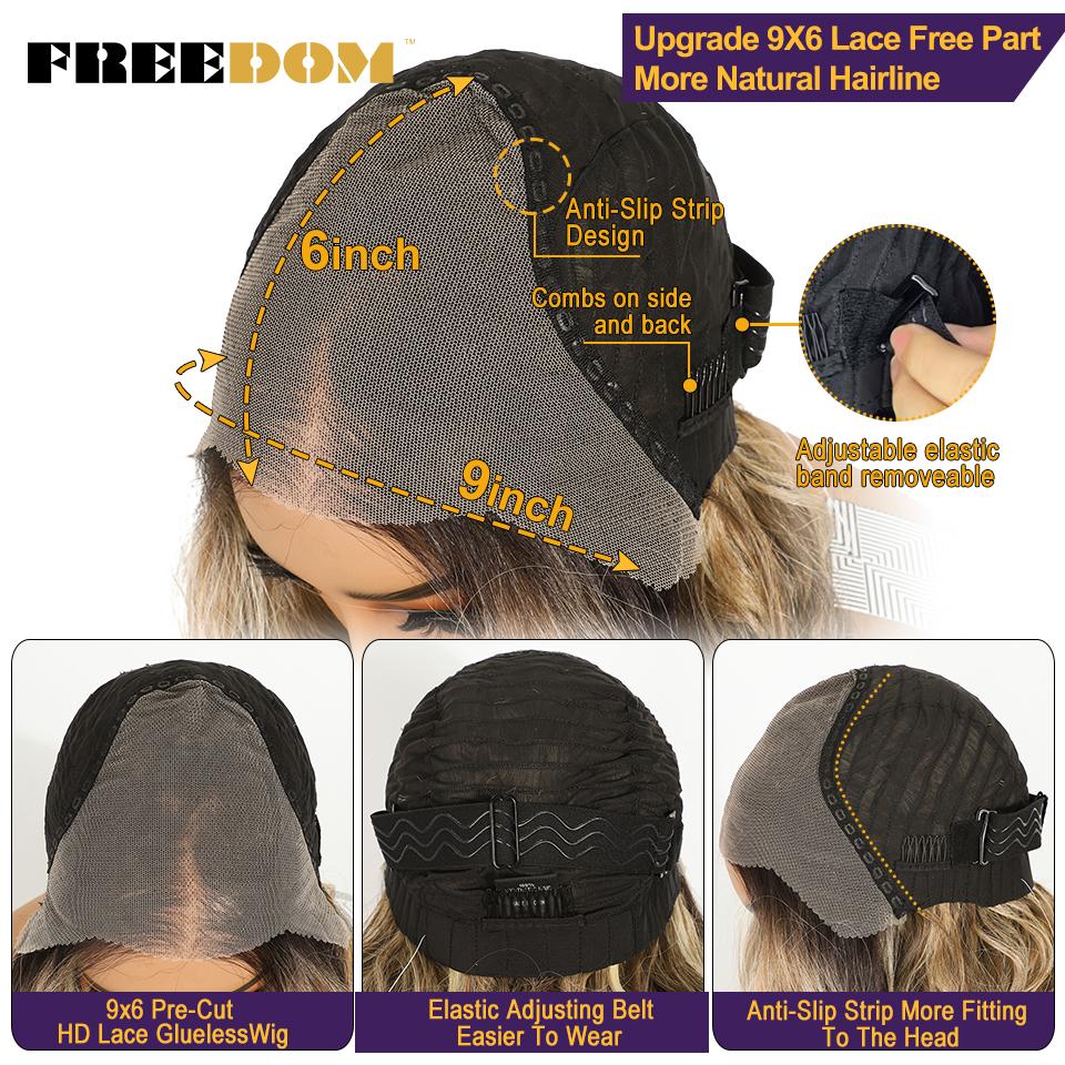 FREEDOM 9x6 Synthetic Lace Front Wigs For Women Pre Plucked Body Wave Lace Wig 20 inches Pre-cut Ombre Brown Blonde Cosplay Wigs