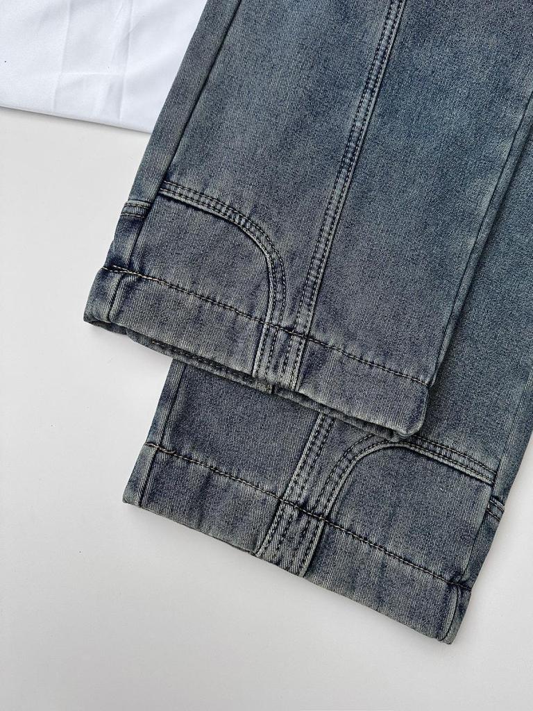 Women's Retro Wide-Leg Inverted Front Denim Jeans, Autumn/Winter 2025, Plus Velvet Thick, Loose Fit, Straight-Leg Backwards Design.