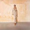 Long Sleeve Knit Midi Dress With U-Neck Open Back Detail A-Line Silhouette Streetwear Style