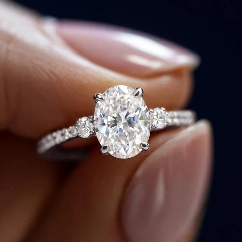 Classic Oval Elegant Jewelry Women, Light Luxury Round Diamond Ring, New Ins White Women's Style