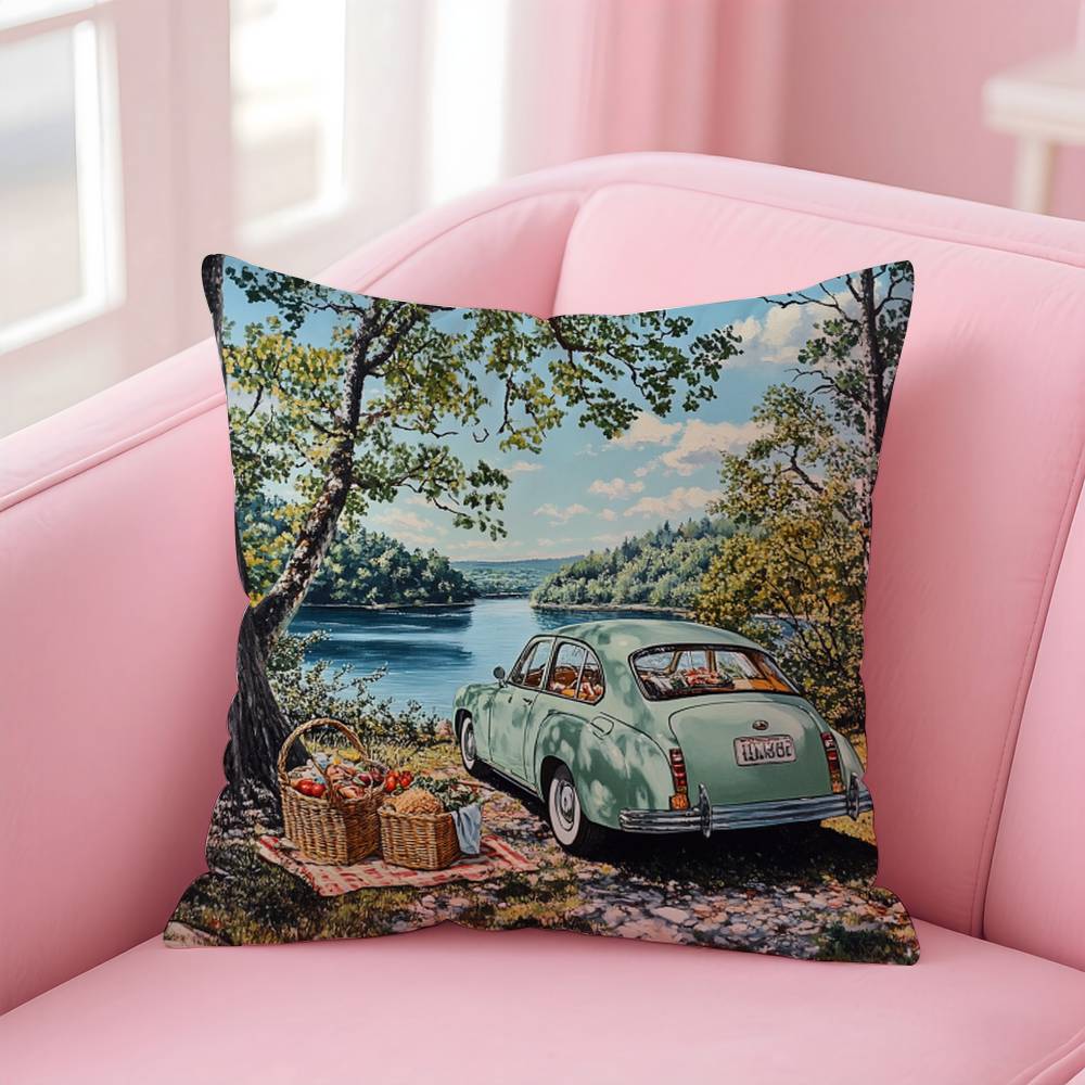 Aquarell Oldtimer Anime Kissenbezug Musterdruck Kissenbezug Wohnzimmer Sofakissenbezug Schlafzimmer Zimmerdekoration