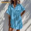 Fashion Summer Spring Solid Color Print Short Sleeve POLO Neck Casual Dresses