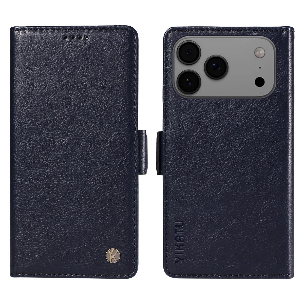 

For iPhone 17 Pro Max Case YIKATU YK-007 Litchi Texture PU Leather Wallet Phone Cover Navy Blue