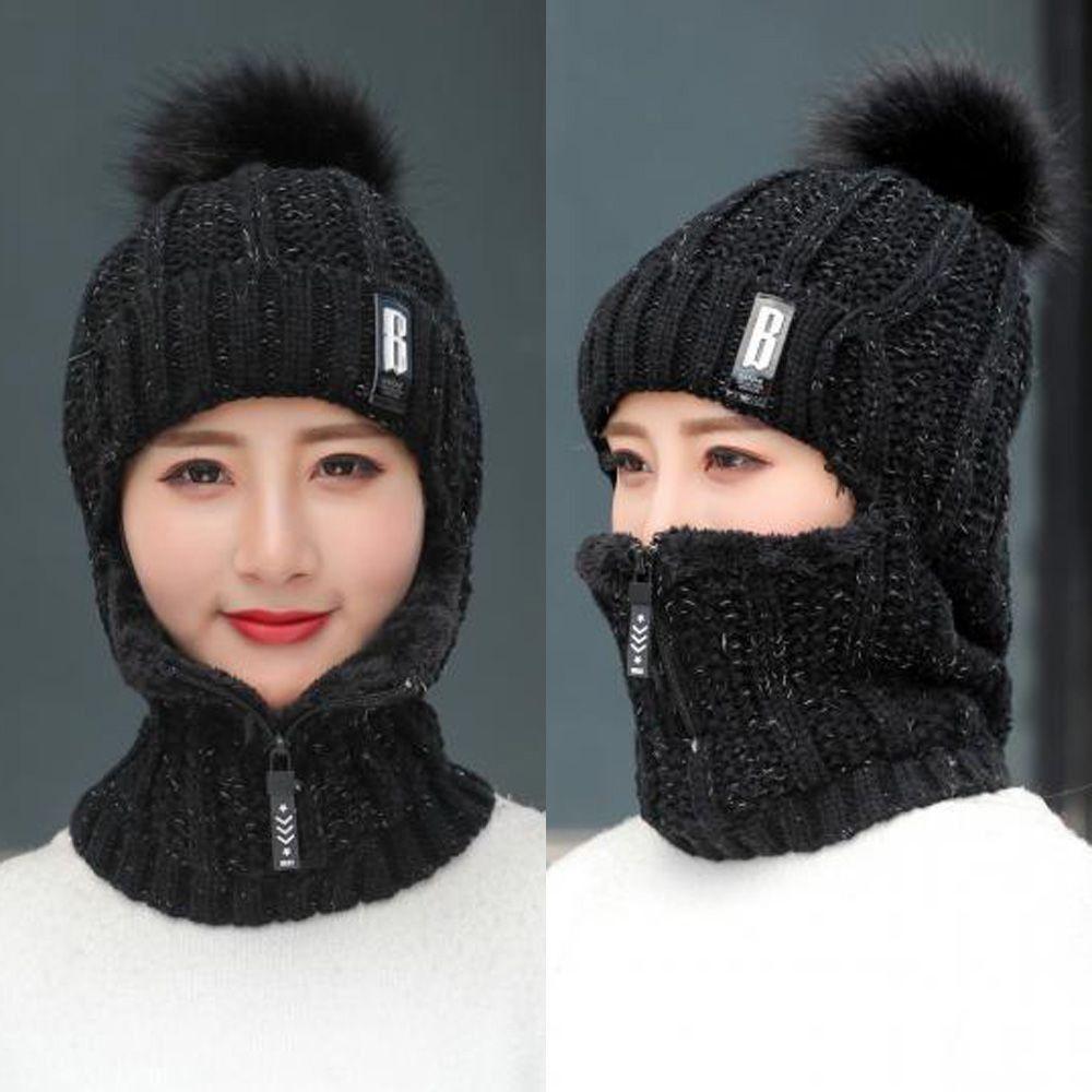 Casual Windproof Wool Knitted Hat Neck Warmer Keep Warm Beanies Cap Thickened Winter Hat Scarf Set Outdoor Cycling