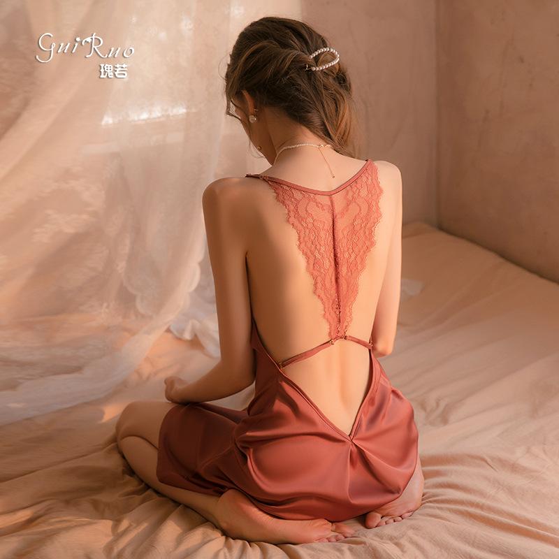 Women's Deep V Comfy Backless Cami Sleep Dress for Fall Winter