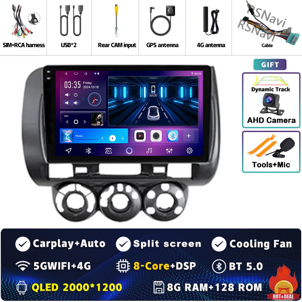 Android 14 Carplay Car Radio For Honda Fit Jazz City 2002 2003 2004 - 2007 Multimedia Video Player Navigation GPS Stereo 2Din BT