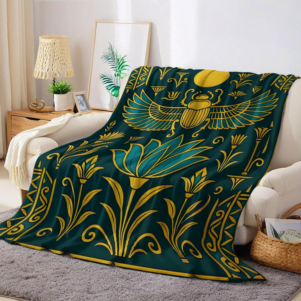 Egyptian Scarab Flannel Blanket Warm Soft Halloween Christmas Couch Warm Cozy Decorative Decor Gift for All Season