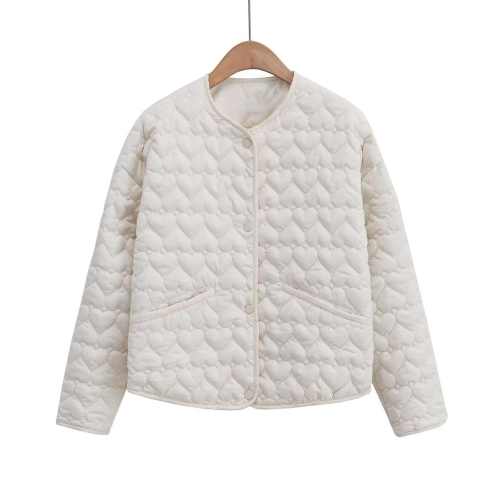 Women Autumn Loose Leisure Commuter Heart Shaped Simple Quilted Jacket