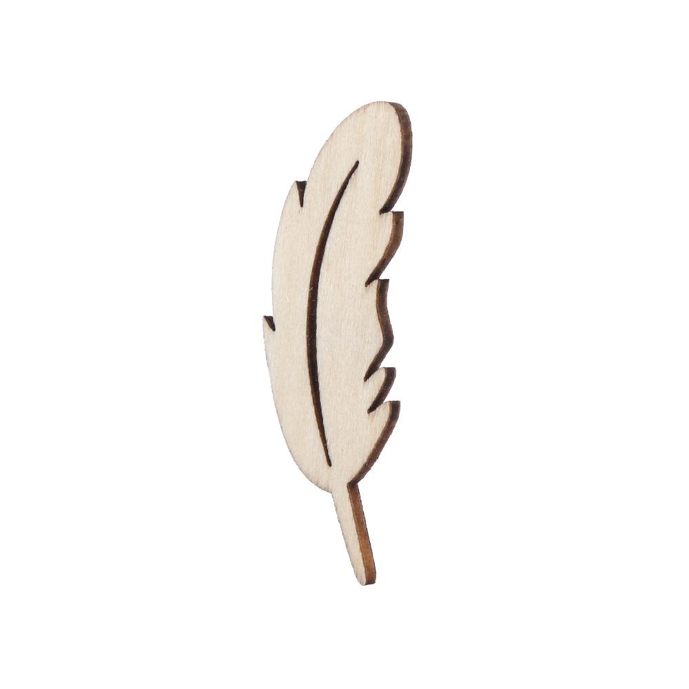 50pcs Unfinished Surface Wood Plume Cutouts Wood Slices Wooden Craft Tags For DIY Craft Project