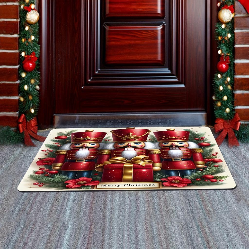 Nutcracker Soldier Christmas Welcome Mat, Machine Washable Non-Fading Rug for Indoor Outdoor Multi-Room Holiday Decor