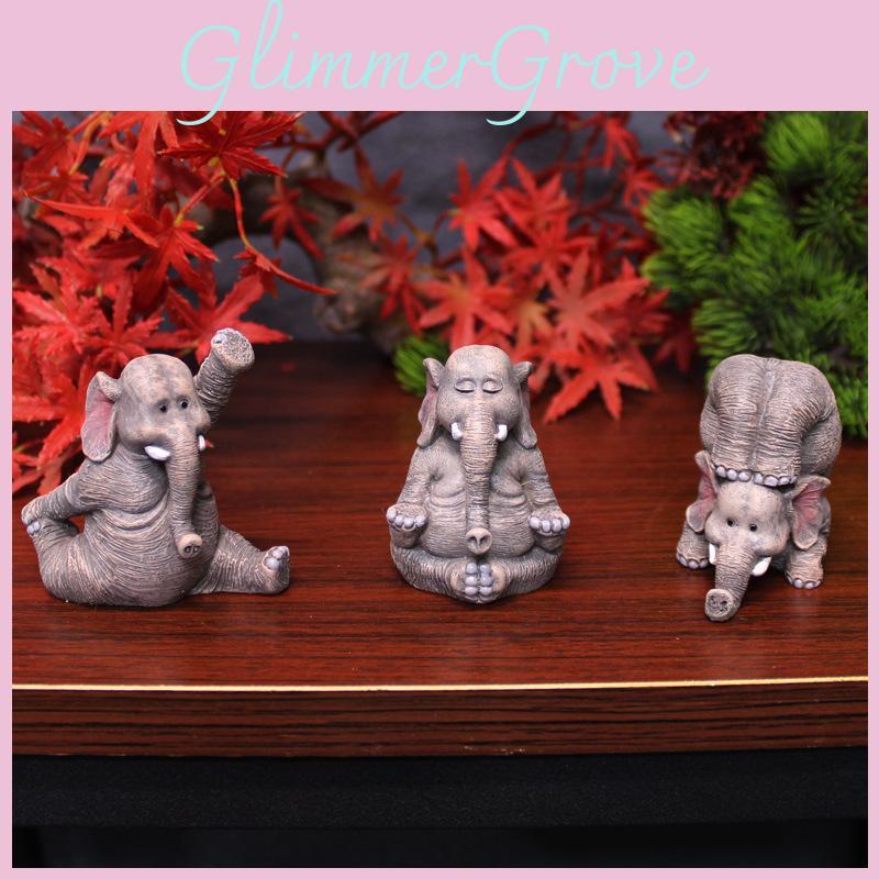 Creative Cute Yoga Elephant Resin Figurine Garden Miniature Desk Decor For Gifts And Home