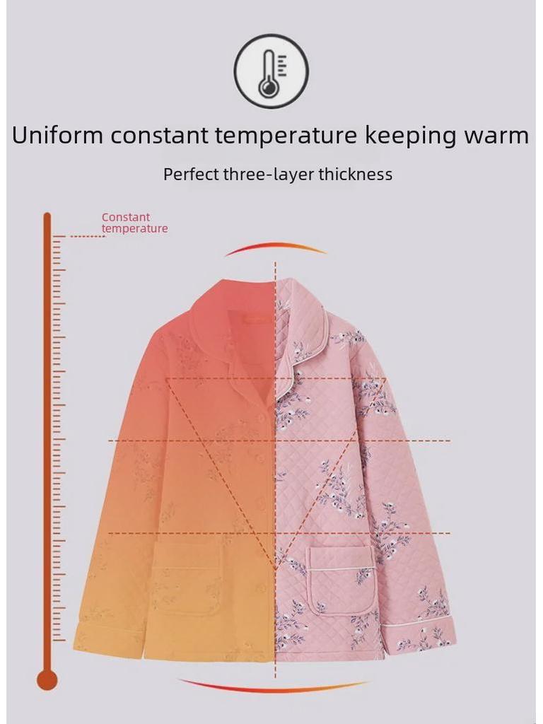 Dicker Winter-Baumwollpyjama für Damen – 100 % reine Baumwolle, Übergröße, drinnen und draußen tragbar