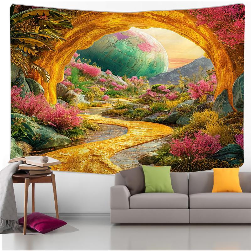 Landscape From Window Tapestry, Aesthetic Hanging Tapestry Bedroom Office Living Room Home Decor, Wall Decoration