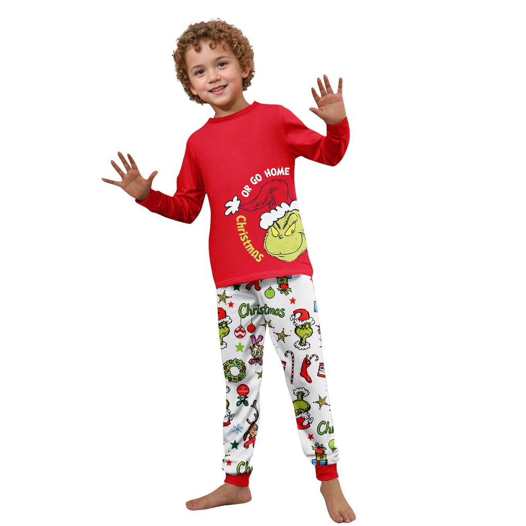 Christmas Print Family Matching Pajama Set Long Sleeve Long Pants Neck for Women Men and Kids