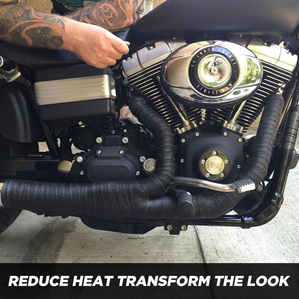 Exhaust Heat Wrap,2”X 16 Ft, Motorcycle Fiberglass Heat Shield Tape With Stainless Ties, Black