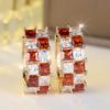 Exquisite Square White Black Zircon Chessboard Hoop Earrings for Women Vintage Golden Wedding Jewelry Gifts