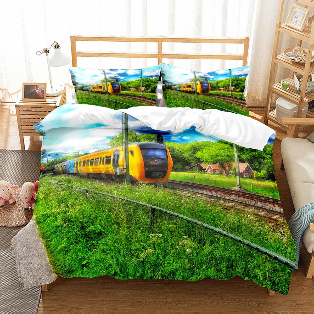 

Comforter Cartoon Train Double Single King Size Polyester Comforter Transport Car Pattern Bedding Set Comforter (quilt)-EU Single(135*200cm)3pcs