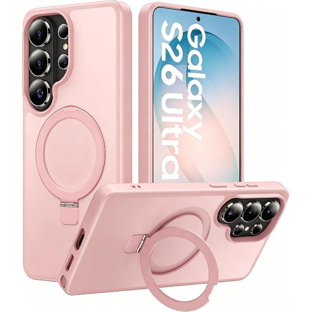 Magnetic Stand Phone Case Suitable for Samsung S26Ultra Protective Cover with Matte Skin Feel and Semi-transparent S25Fe4
