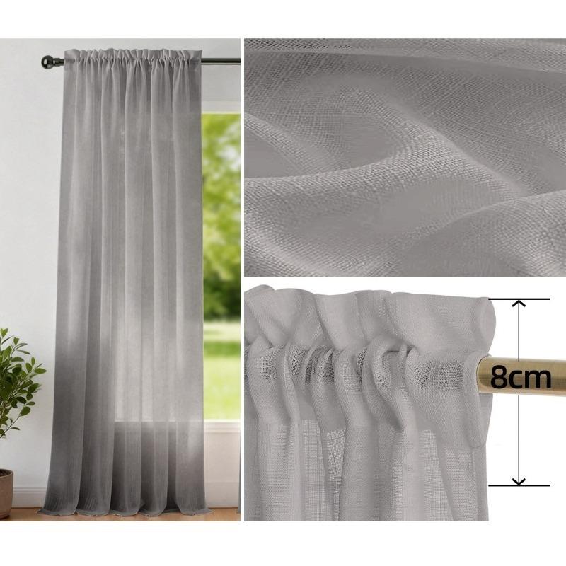 Sheer Linen Textured Curtain Rod Pocket Semi Sheer Voile Drapes Privacy Panel for Living Room Bedroom Window Elegant Treatments