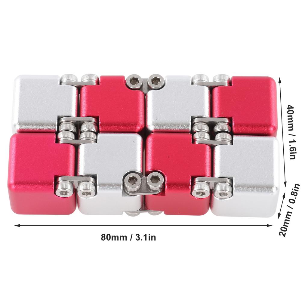 ADHD DIY Infinite Puzzle Toy Adult Portable Alloy Funny Stress Anxiety Relief Flip Puzzle Block Toy Red and Silver