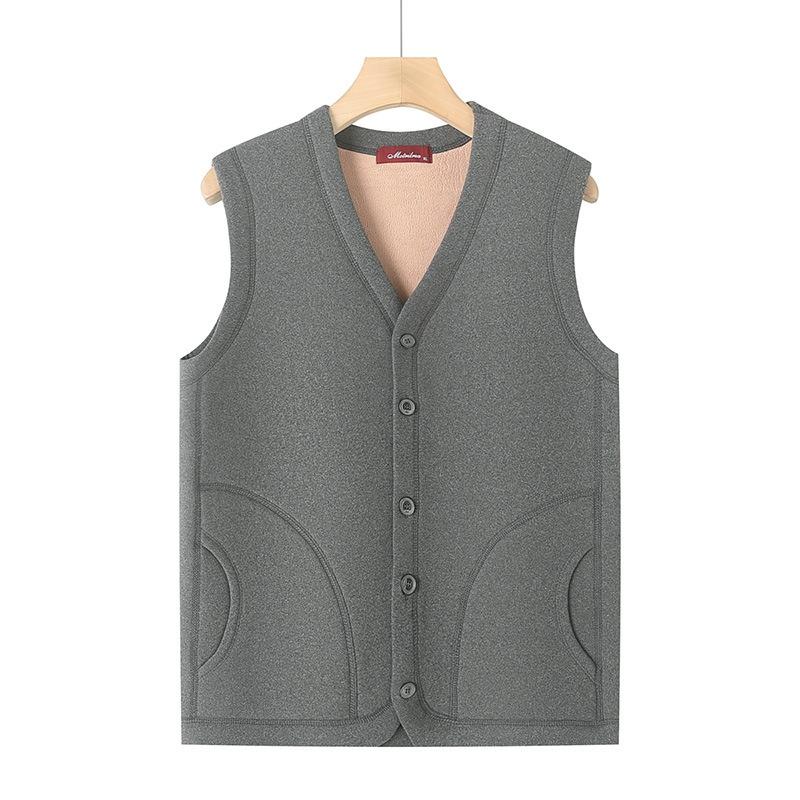 Winter Men's Warm Vest, Velvet and Thickened Dad's Vest, Grandpa's Bottom Cardigan Vest
