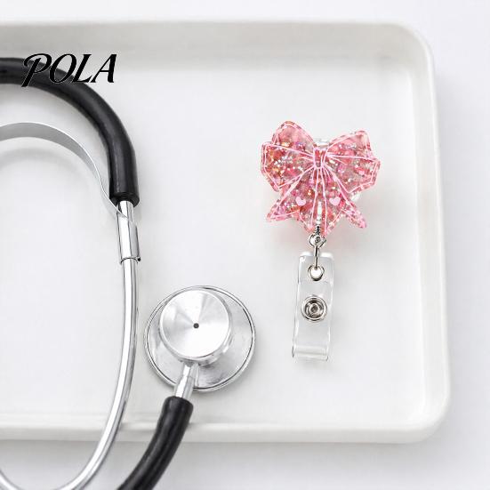 Rotating Badge Reel Nurse Reel, Funny Retractable Glitter Acrylic Name Tag Holder with Decorative Clip, Sparkly Cute ID Card for Teachers Student