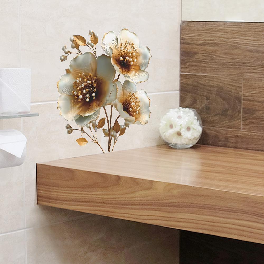 Personalized Embossed Floral Bathroom Toilet Stickers and Home Wall Beautification Stickers