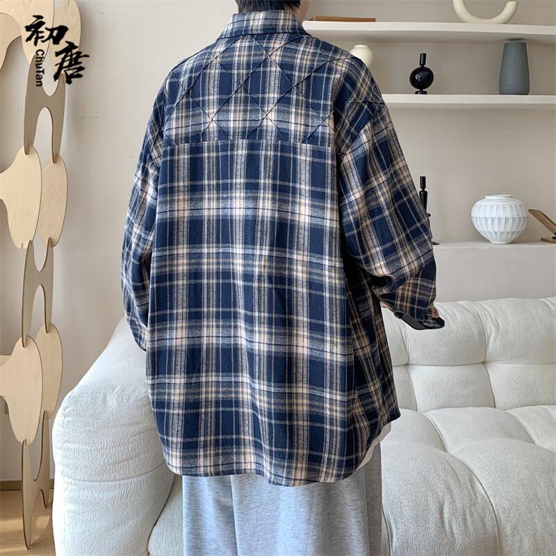 Chutang Men's Plaid Long Sleeve Work Shirt