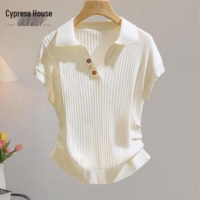 Women's Elegant Short-Sleeved Lapel Knit Top