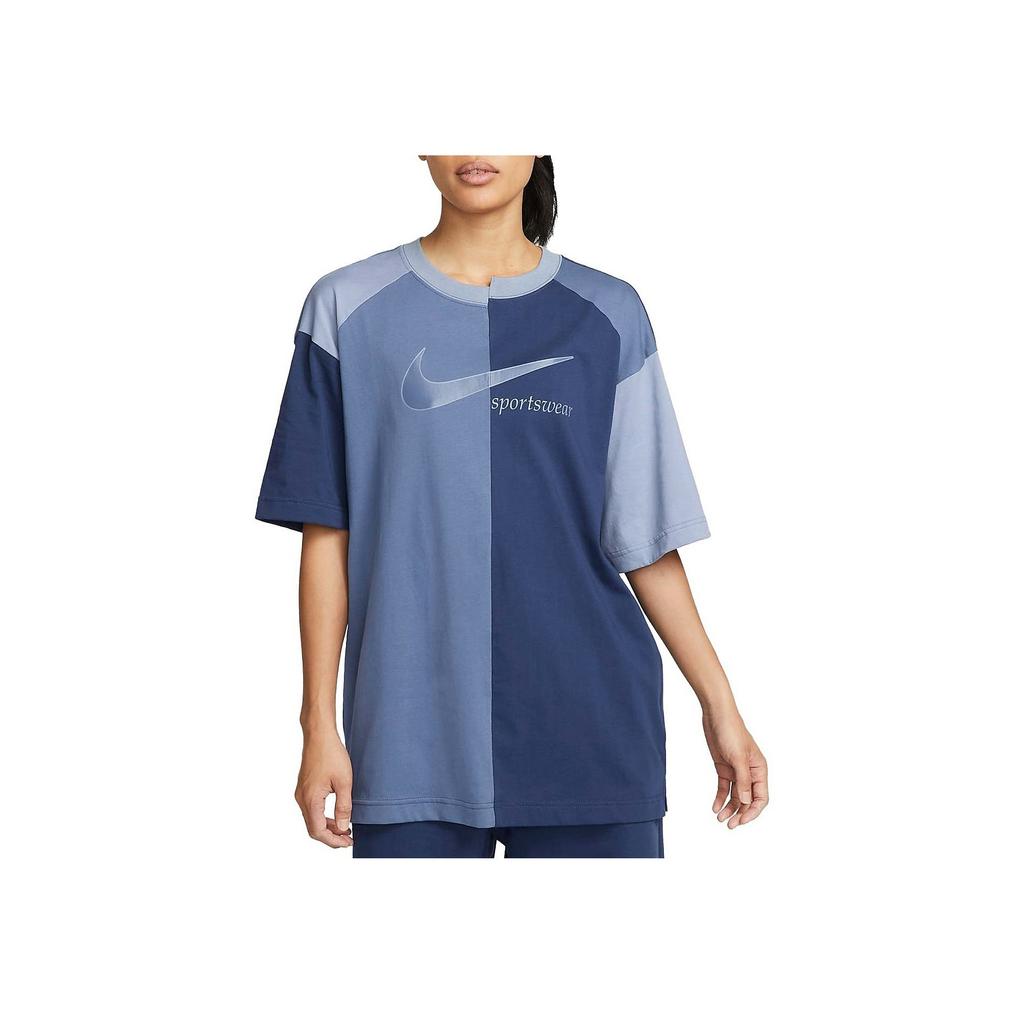 Nike American Retro Dopamine Letter Logo Printed Color Block Round Neck Loose Short Sleeve Drop Shoulder T-Shirt Women T-Shirt Blue DV8318-410