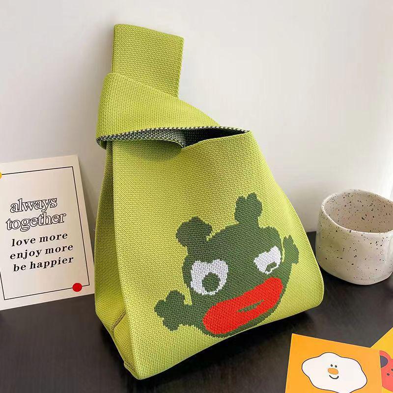 Korean Style Cute Cartoon Animal Tote Bag - Spacious Flyknit Casual Shopping Bag for 2025