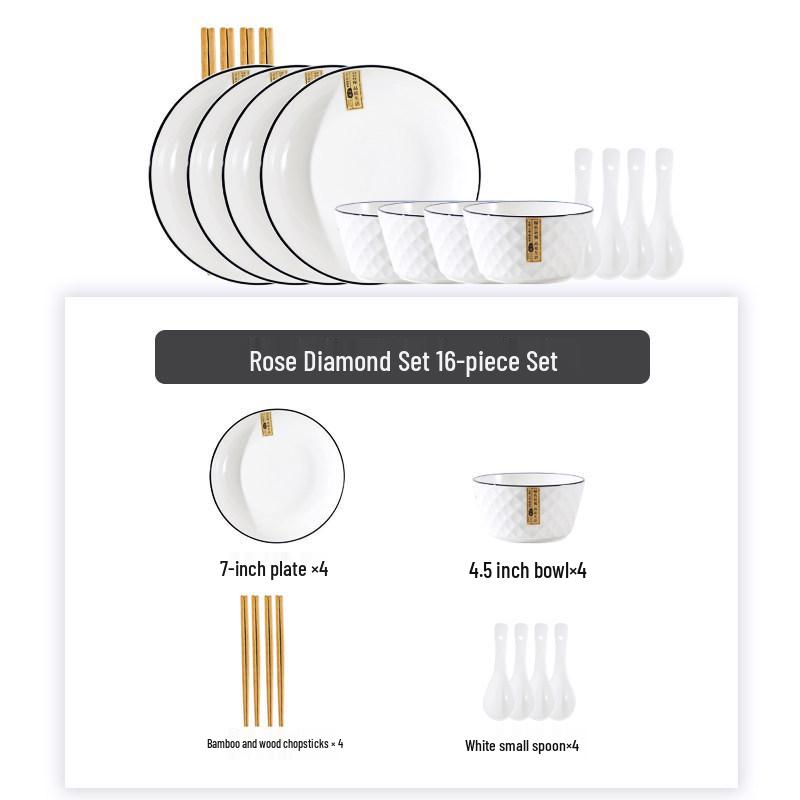 Nordic Style 45-Piece Tableware Set: Plates, Rice Bowls, Diamond Soup Bowls, and Fish Plates for 10 People