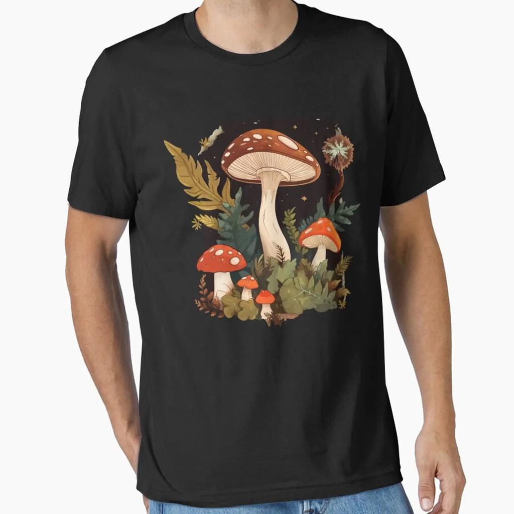 Fairycore Mushrooms Essential T Shirt Vintage Top For Everyday Wear Comfortable Unisex Stretched Homme Streetwear