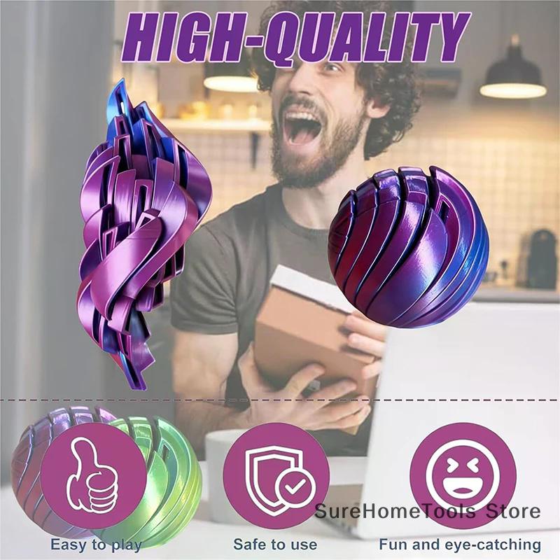 3D Printed Slime Ball Fidget Toy Twistsphere Gear Liquid Flow Rotating Anxiety Relief Office Adults Kids Stress Toy