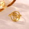 Summer Beach Style Gold Color Open Rings Stainless Steel Starfish Seashell Palm Tree Anillos Waterproof Ring Jewelry For Women