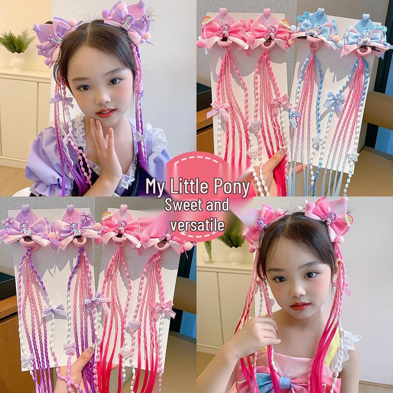 

Дитячий перук My Little Pony з плетеними кліпсами та шпильками для волосся з принцесячим бантом синій
