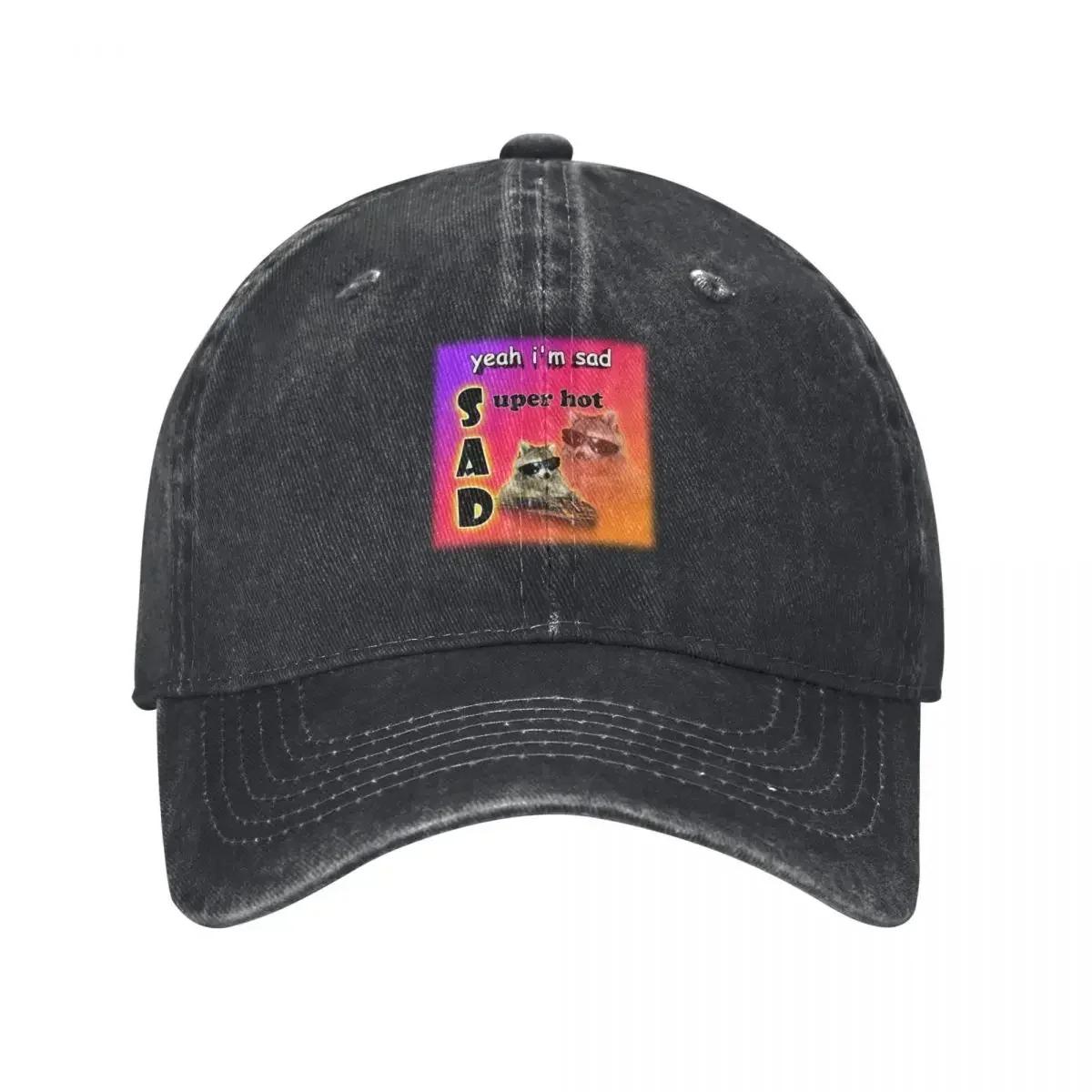 Yeah Im Sad  Super Hot Cool Raccoon Word Art Baseball Cap F Hood Black Mountaineering For Women  Unisexs