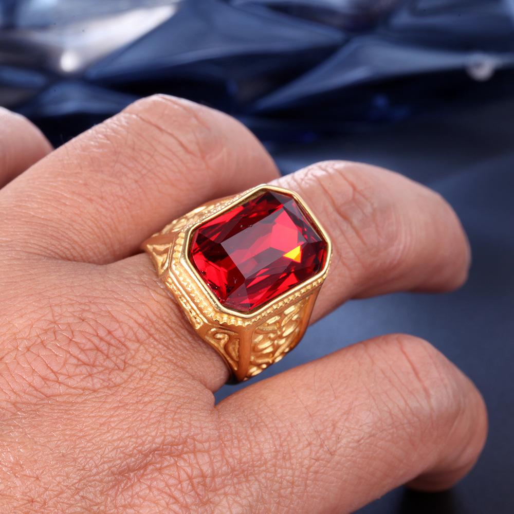New Men Black Color Hiphop Ring 316L Stainless Steel Green/Red/Blue Rhinestone Stone Ring Rock Fashion Male Jewelry for Man