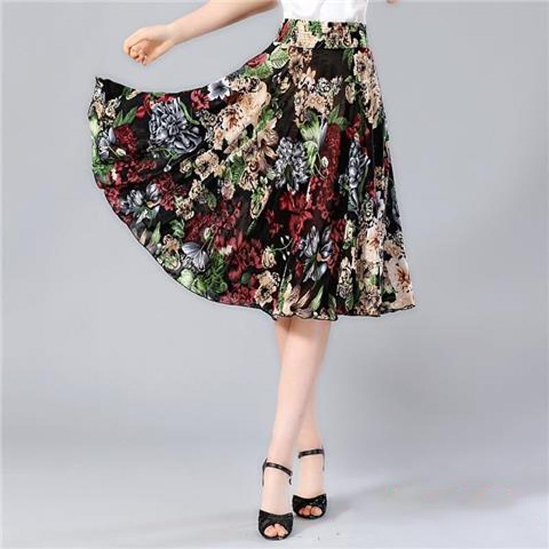 Fuste cu flori de lungime mijlocie de vară cu talie elastică femei lejer casual din șifon din mătase de gheață rochie de plajă pentru femei