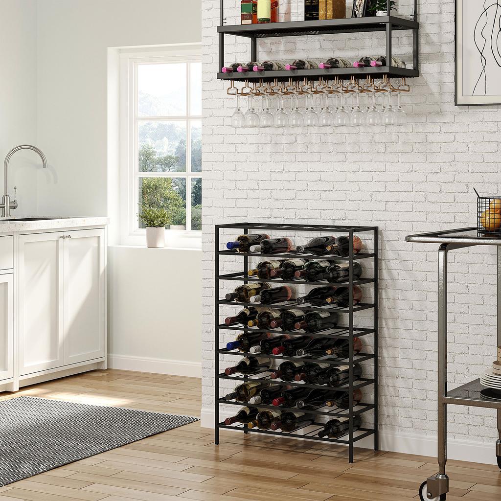 Wine Rack Bottle Rack Bottle Storage Capacity 54 Bottles Dim. 63L x 25W x 91H cm Black Metal