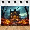 Halloween Full Moon Suburbs Cemetery Backdrop Scary Skull Castle Pumpkin Lantern Family Festival Party Decor Photo Background