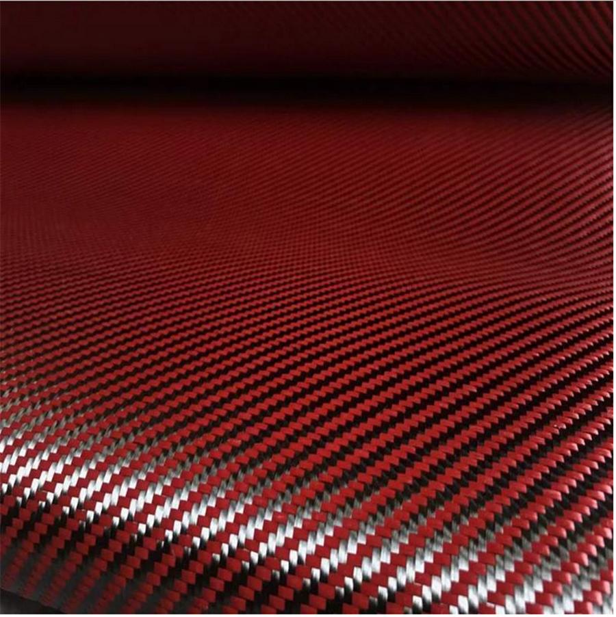 12" X 60" Black & Red 3K Carbon Fiber Fabric 220gsm 2x2 Twill Weave Cloth