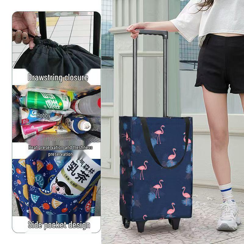 Folding Portable Hand-Pulled Shopping Trolley with Wheels for Camping and Supermarkets