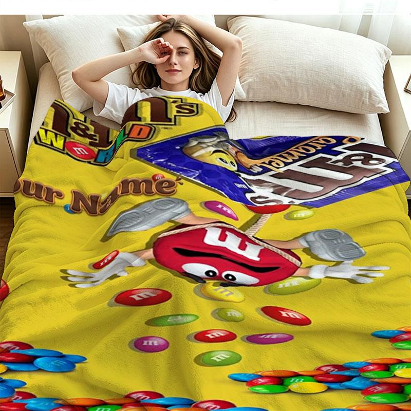 1PC M&M's Custom Name Patterned Flannel Blanket Suitable For All Seasons for Home Decor Warmth and Comfort Gifts Holiday Present