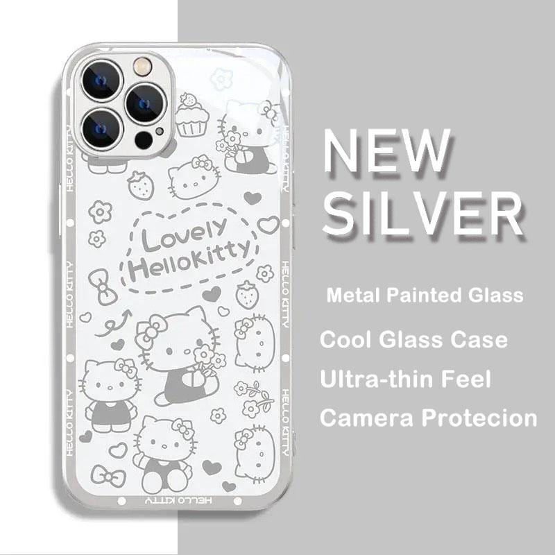Ins New Hello Kitty Metallic-Color Phone Case For Samsung S10 20 21 22 23 8 9 24 FE PLUS Ultra 5G Glass Hard Cover