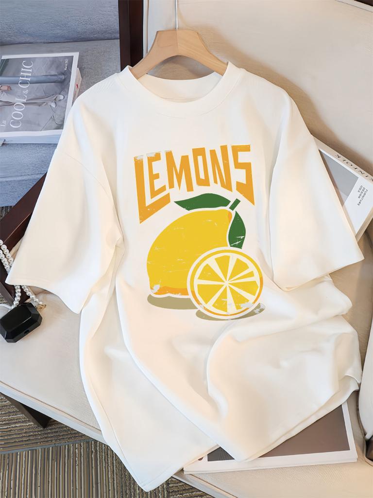 Fresh Lemon Fruit Prints Women Tee Shirt Casual Oversized T-Shirts Breathable Cotton Short Sleeve Comfortable O-Neck Tops